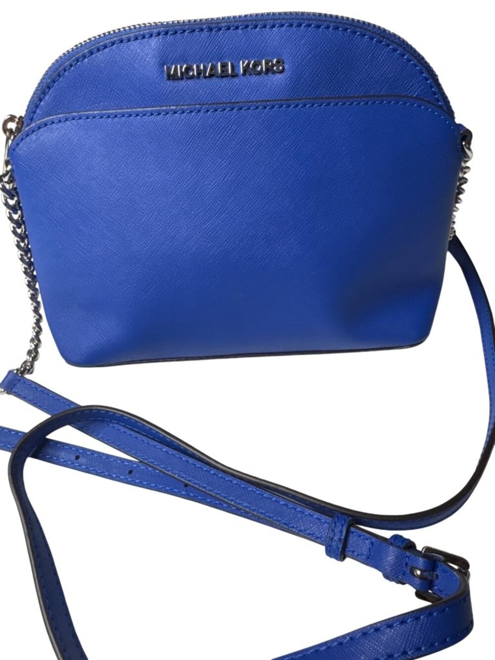 Michael Kors Blue Saffiano Leather Crossbody Bag With Chain Strap